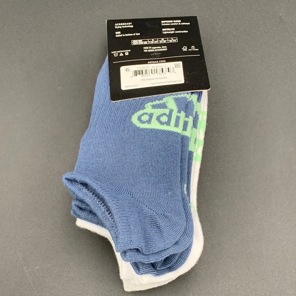 Adidas Youth Superlite No Show Socks 6-Pack L‎ 5Y-7Y Aeroready Blue Gray White